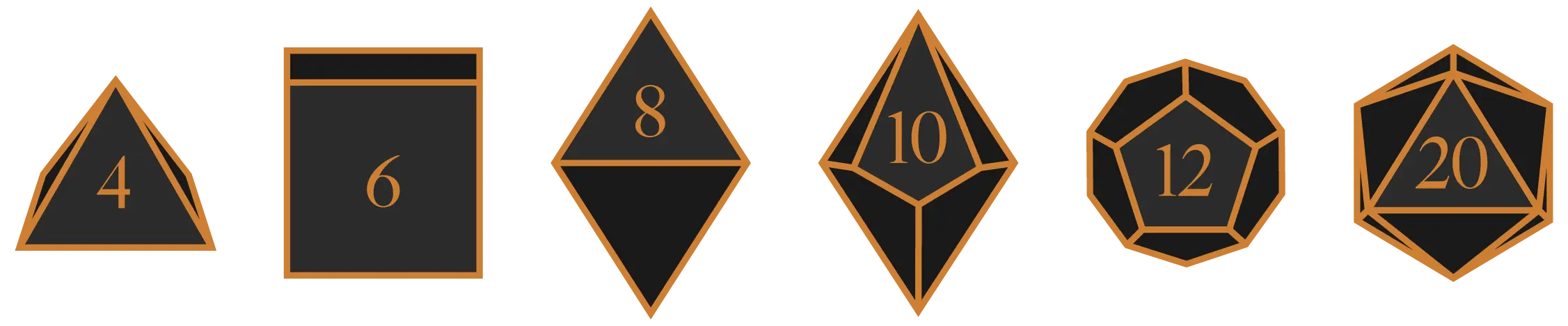 Dados poliédricos: d4, d6, d8, d10, d12, d20
